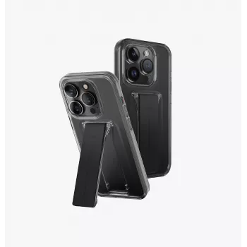 Coque avec support et fixation UNIQ Heldro pour iPhone 15 Pro 6,1 pouces - fumée vapeur