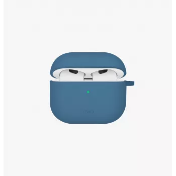 Étui UNIQ Nexo pour AirPods 4 avec crochets d'oreille, silicone, Pacific Blue