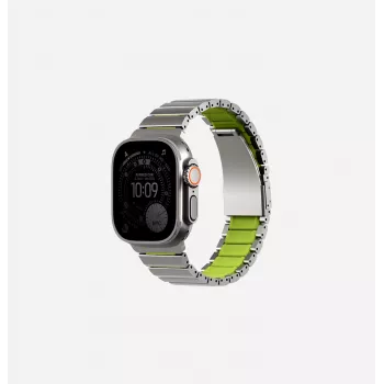 Bracelet UNIQ Strova Flex pour Apple Watch 44/45/46/49mm Series 1/2/3/4/5/6/7/8/9/10/11/SE/SE2/SE3/Ultra/Ultra 2/Ultra 3 argent-citron vert