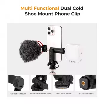 K&F Concept support smartphone pour trépied avec vis 1/4 inch, rotation 360°, pour smartphone, noir