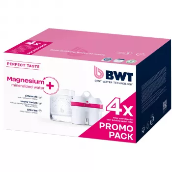 Cartouche filtrante BWT à eau minéralisée au magnésium, lot de 4, pack promotionnel