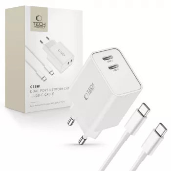 Tech-Protect C35W chargeur USB-C 2 ports blanc