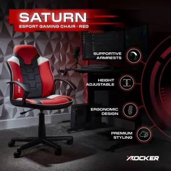 Chaise de bureau gaming X Rocker Saturn 5120101 pour adolescents, max. 100 kg, noir/rouge