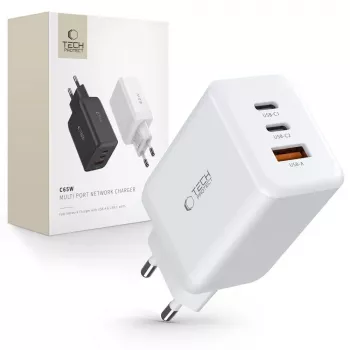 TECH-PROTECT C65W Chargeur secteur 3 ports PD 65W / QC3.0 Blanc