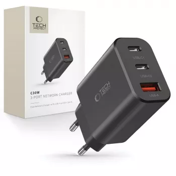 Tech-Protect NC30W Chargeur USB-C 3 ports Noir 30W