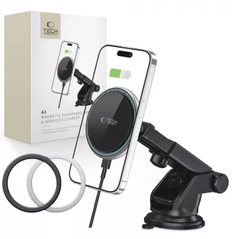 Support de voiture magnétique pour tableau de bord MagSafe avec chargeur sans fil 15 W TECH-PROTECT A2 noir