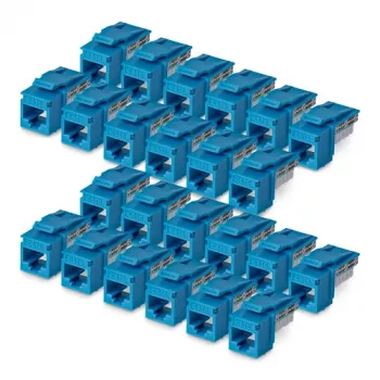 StarTech.com Cat6 Keystone Jack lot de 24, coupleur Ethernet RJ45 Keystone, prise murale UTP Cat6, 90 degrés 110 Punch Down, bleu