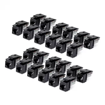 StarTech.com Cat6 Keystone Jack lot de 24, coupleur Ethernet RJ45 Keystone, prise murale UTP Cat6, 90 degrés 110 Punch Down, noir, 10GBase-T