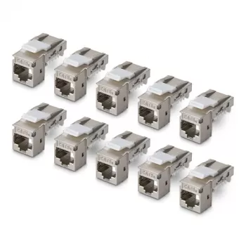 StarTech.com module Keystone Jack Cat6a blindé lot de 10 RJ45 Ethernet femelle, STP, coudé 90 degrés, sans outil, argent, 10GBase-T