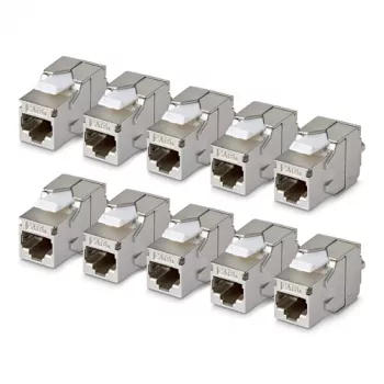 StarTech.com module Keystone Jack Cat6a blindé, lot de 10 coupleur Ethernet RJ45, prise murale STP Cat6a, 180 degrés, sans outil, plat, argent