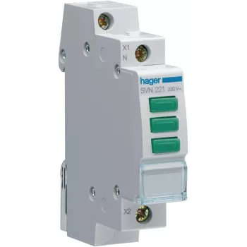 HAGER SVN221 voyant lumineux modulaire, 230V AC, 3 x LED vertes, rail DIN