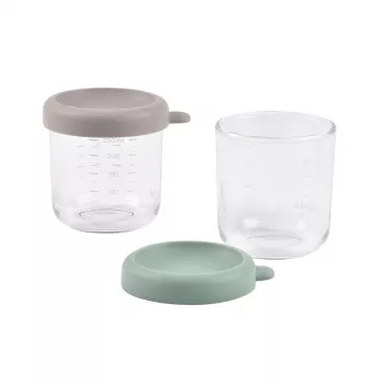 Ensemble de pots en verre avec couvercles BEABA 2 x 250 ml vert sauge/gazelle