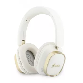 Guess Casque Bluetooth supra-auriculaire ENC Rectangle Metal Script Blanc