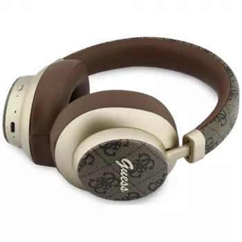 Casque Bluetooth circum-auriculaire Guess GUE005457 avec ENC, marron, design Gold Script Metal