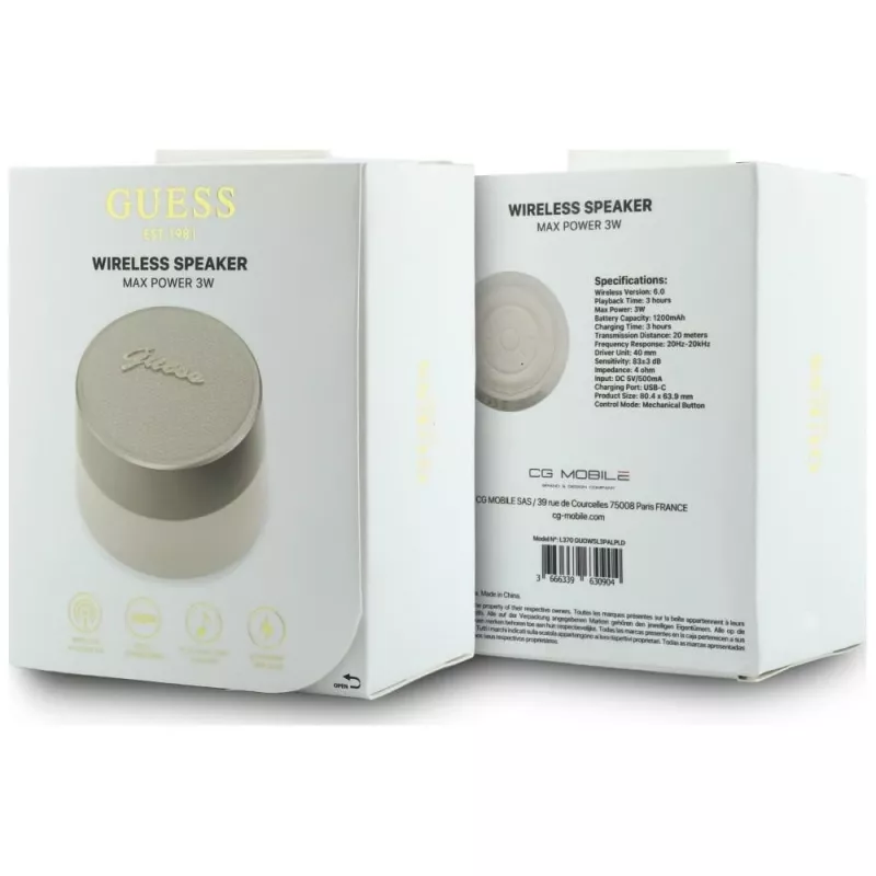 GUESS Enceinte Bluetooth 5W Script MetalLogo Or
