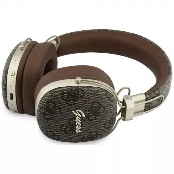 Guess GUE005462 Casque Bluetooth supra-auriculaire avec ENC, design métal, 4G Script Logo, Marron