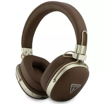 Guess GUE005460 Casque Bluetooth supra-auriculaire avec ENC, Marron, logo triangle métal grainé