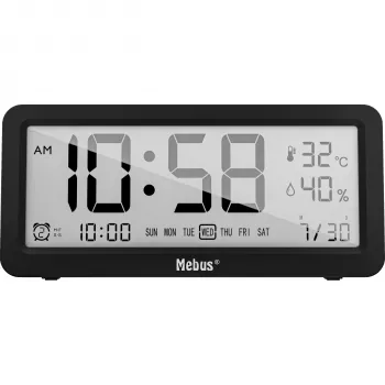 MEBUS 25819 Réveil à quartz numérique LCD noir