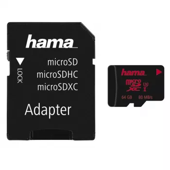 Carte mémoire microSDXC Hama 64 Go UHS Speed Class 3 UHS-I lecture 100 Mo/s écriture 30 Mo/s avec adaptateur SD