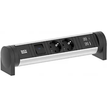 Bachmann 708.001 CYCLE multiprise de bureau 2x Schuko CEE7/3 avec interrupteur, câble 2m, aluminium/noir