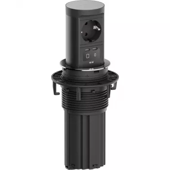 Bloc de prise escamotable pour bureau Bachmann ELEVATOR2 avec 1x prise Schuko et 1x USB-C 45W, aspect inox, câble 2m