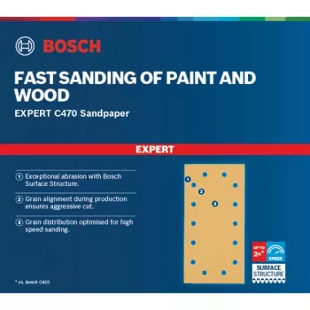 Bosch Expert C470 feuille abrasive, 115 x 230mm, grain K240 (lot de 50, pour ponceuses orbitales)