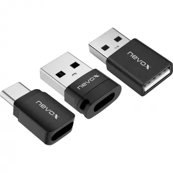 NEVOX Data Blocker (lot de 3) - adaptateur USB-A mâle vers femelle charge seule, empêche le juice jacking, noir
