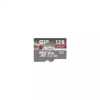 Carte mémoire microSDXC Silicon Power CreatePro CR30M 128 Go avec adaptateur SD, UHS-I U3, V30, A2, Class 10, jusqu'à 160 Mo/s en lecture