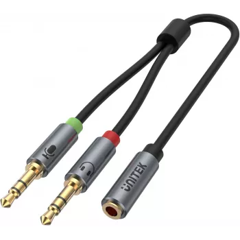 UNITEK Y-C957ABK Câble répartiteur audio mini-jack 3,5 mm, femelle vers 2x mâle, 20 cm, noir