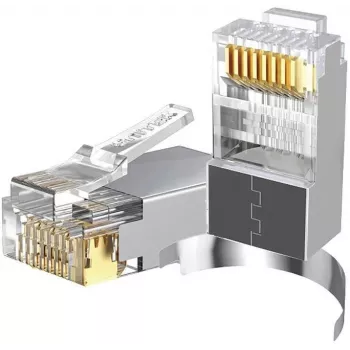 UNITEK Connecteur RJ45 Cat.7 pass-through lot de 50, blindé, plaqué or, transparent