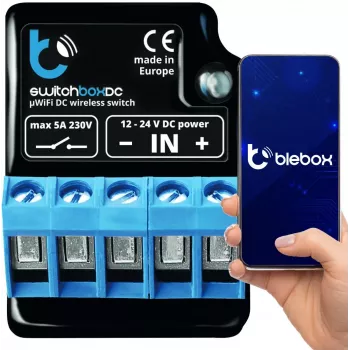 Module relais Wi-Fi BLEBOX SwitchBoxDC 1 canal 10A 12-24V DC