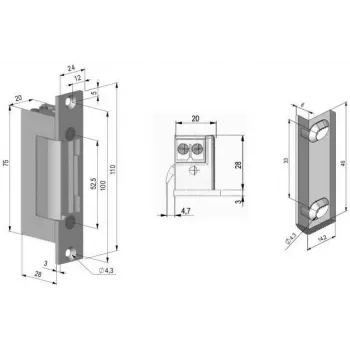 Gâche électrique symétrique à faible courant SCOT ES-S12DCN-MB PROFI avec mémoire et bloc