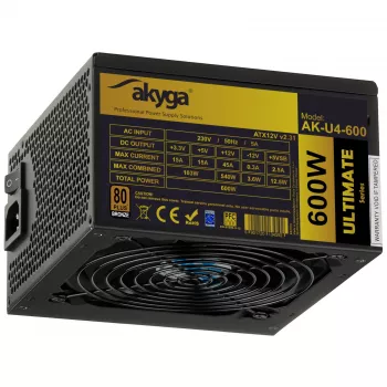 Akyga Ultimate AK-U4-600 Alimentation ATX 600 W, 80 PLUS Bronze, PFC active, ventilateur 120 mm