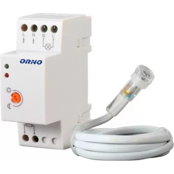 ORNO OR-CR-219 Interrupteur crépusculaire pour rail DIN avec photorésistance externe, 230V AC, 10A, 2-100 Lux