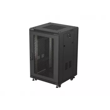 Armoire rack autoportante Lanberg 19 pouces 18U 600x600 noire avec porte perforée (Flat Pack)