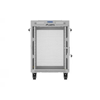 Baie rack autoportante Lanberg FF01-6615-23SL 19 pouces 15U 600x600 grise avec porte perforée et LCD (Flat Pack)