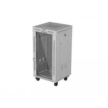 Baie rack autoportante LANBERG 19 pouces 22U 600x600 mm grise avec porte en verre trempé et afficheur LCD (Flat Pack)