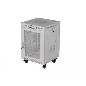 Baie rack autoportante Lanberg 19 pouces 15U 600x800 grise avec porte perforée et LCD (Flat Pack)