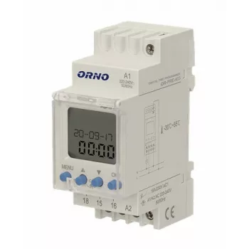 Programmateur hebdomadaire électronique ORNO OR-PRE-433, rail DIN, 16 A/3680 W, 16 programmes, 230 V