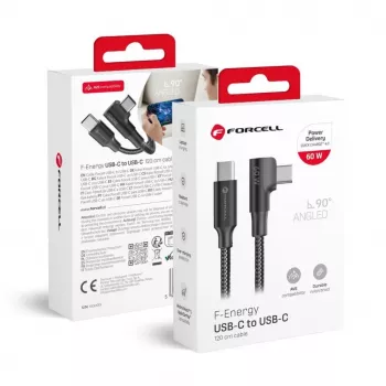 Forcell F-Energy CC-1Deg câble USB-C vers USB-C 100W PD QC4.0 5A 2m noir 90° coudé