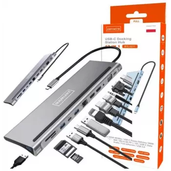 Hub adaptateur USB-C ZENWIRE station d'accueil 12-en-1 2x HDMI 4K Ethernet RJ45 USB 3.0 BYL-2211
