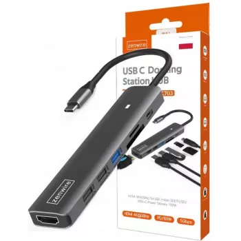 Adaptateur hub USB-C 7-en-1 ZENWIRE BS-HC703 avec HDMI 4K, USB 3.0, SD, PD