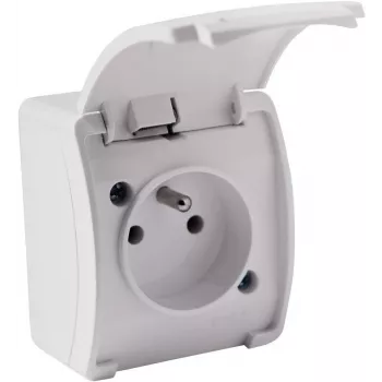 VIPLAST KOALA Prise simple en saillie avec contact de terre et couvercle rabattable, blanc, IP44 161-01