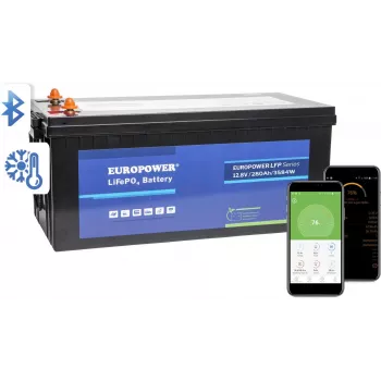 EUROPOWER batterie LiFePO4 LFP 12.8V 280Ah avec Bluetooth et tapis chauffant