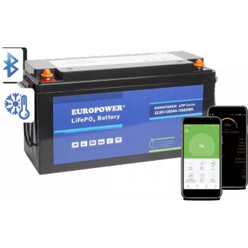 EUROPOWER LFP 12/150/E/B/HT/SH Batterie LiFePO4 12,8V 150Ah Bluetooth tapis chauffant