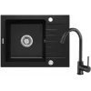 DEANTE Évier de cuisine en granit composite 1 bac avec robinet et égouttoir - graphite