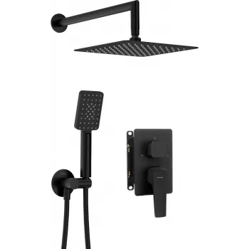 Ensemble de douche encastré DEANTE avec boîtier de mélange, série Omnires Y, noir mat, pommeau de douche Ø250 mm