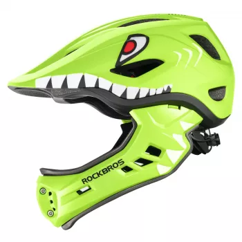 ROCKBROS TT-32004 Shark Kids Bicycle Helmet with Detachable Chin Guard, Size M (54-58 cm), Green