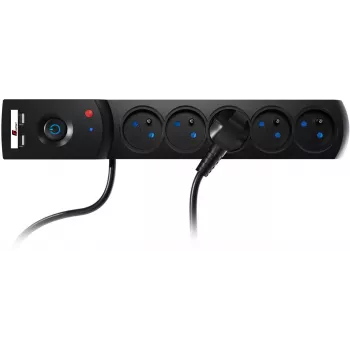 Getfort multiprise parafoudre USB 5P 5 m noire