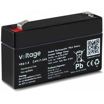Batterie AGM Voltage 6V 1,2Ah VE6-1.2 (durée de vie nominale 6-9 ans)